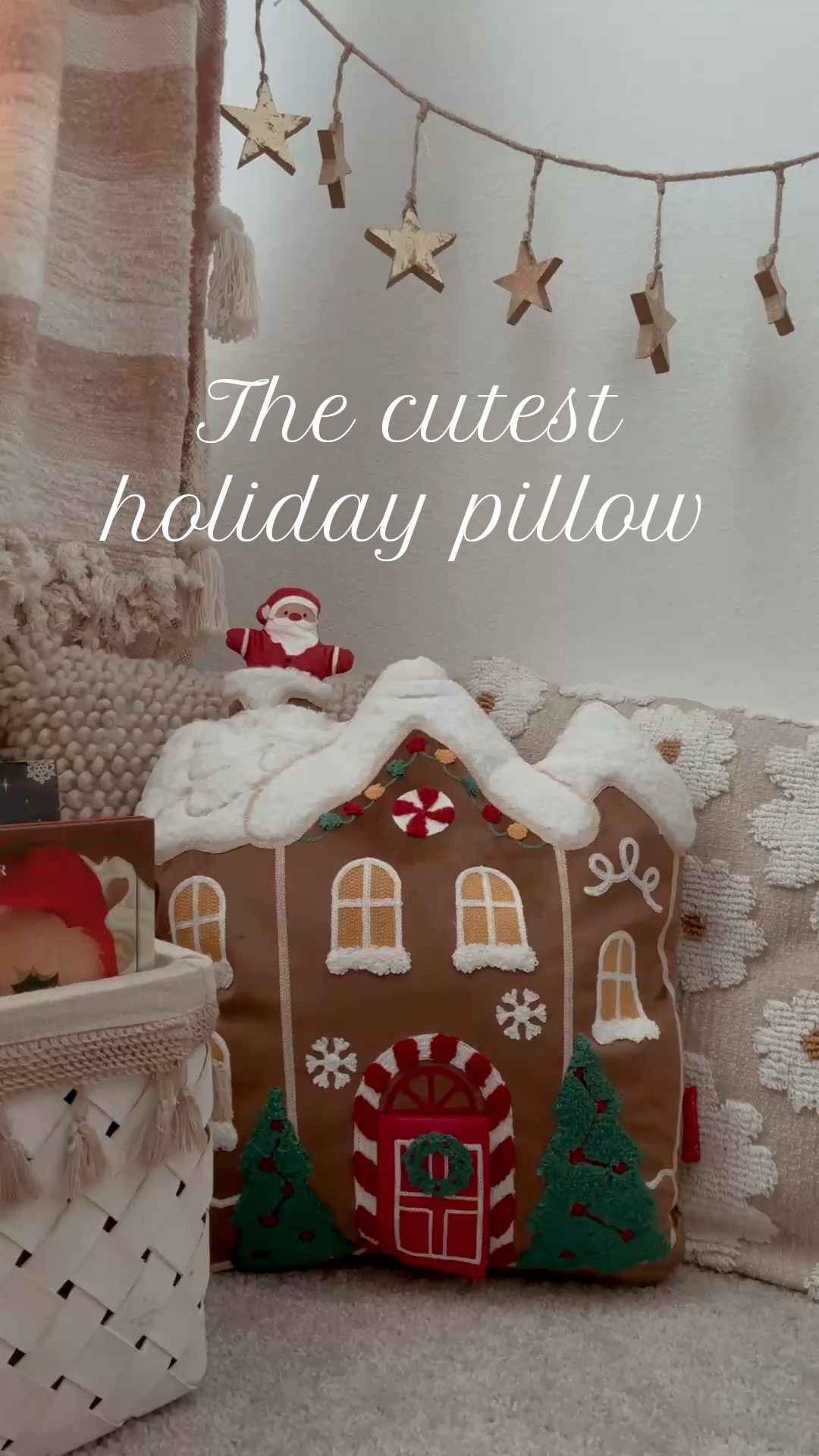 The cutest gingerbread pillow for the holiday season! Perfect for our playroom reading nook! #christmasplayroom #holidaypillow #christmasdecor #santa #readingnook

#LTKHome #LTKSeasonal #LTKHoliday