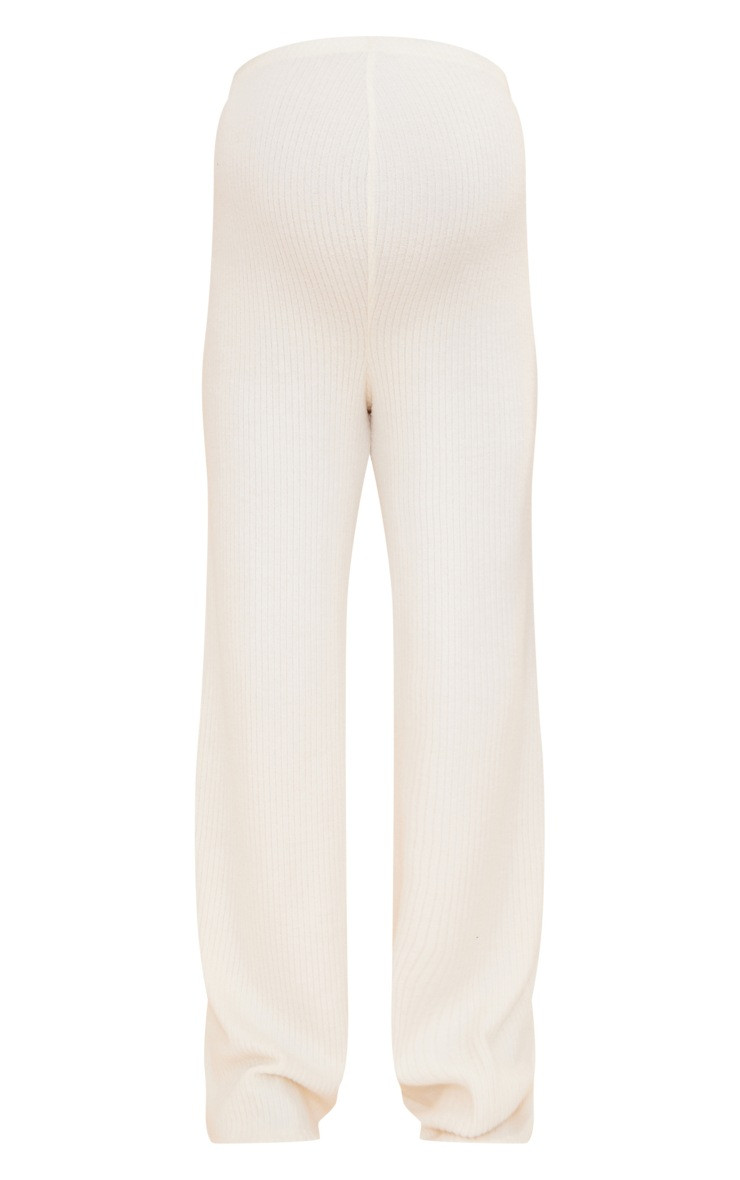 Maternity Cream Brushed Rib Flared Pants | PrettyLittleThing US