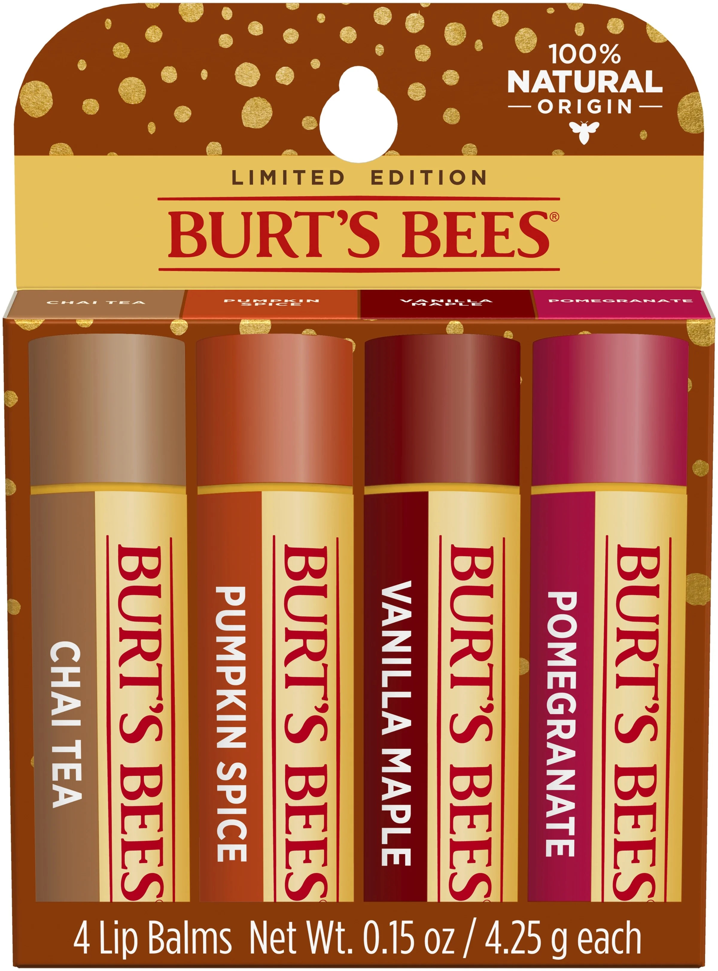 Burt's Bees 100% Natural Origin Moisturizing Lip Balm, Holiday Pack, Chai Tea, Pumpkin Spice, Van... | Walmart (US)