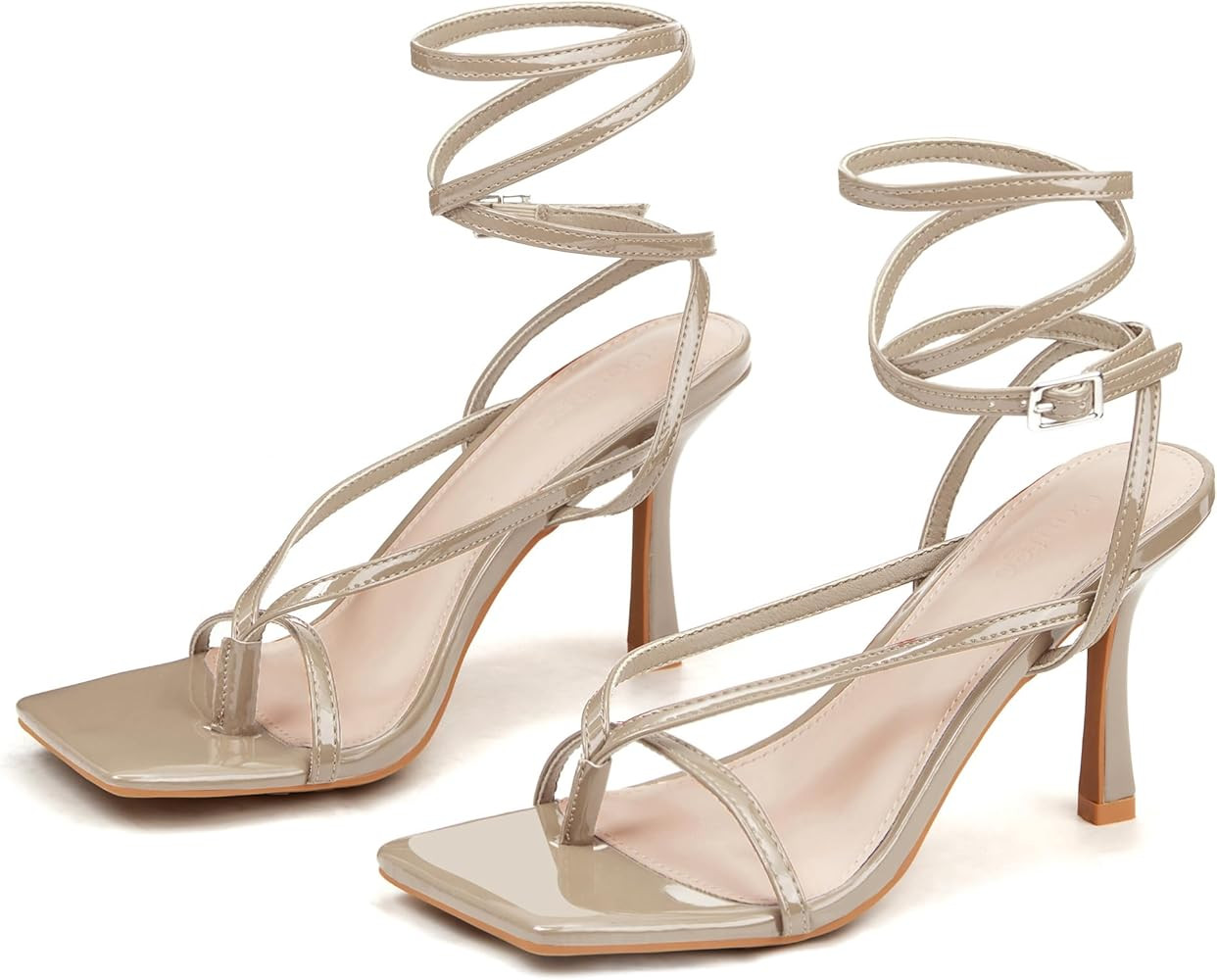Women's Lace Up Heeled Sandals Flip Flop Pumps Square Open Toe Strappy Stiletto Heels Summer Dres... | Amazon (US)
