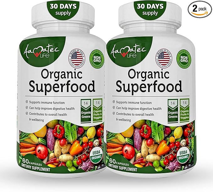 Organic Superfood Greens Fruits and Veggies Complex - Dietary Supplement with 14 Greens &14 Veget... | Amazon (US)