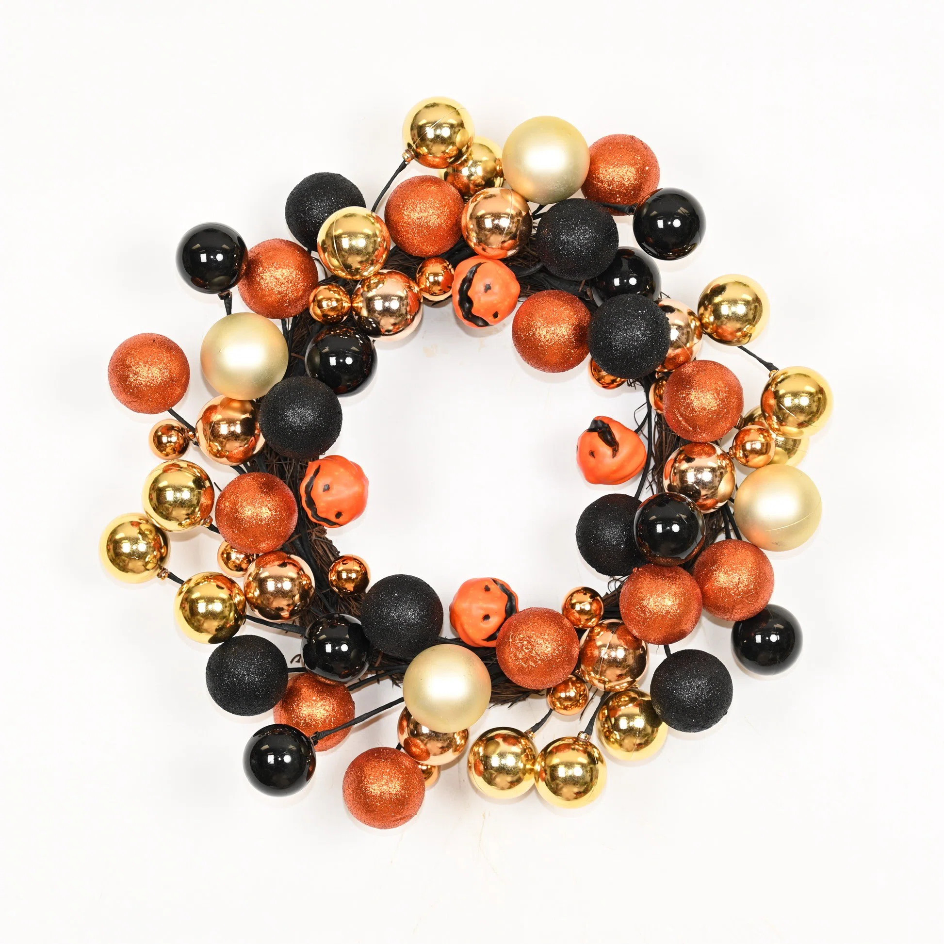 20" Artificial Fall Autumn Ball Ornament Pumpkin Halloween Wreath For Front Door | Wayfair North America