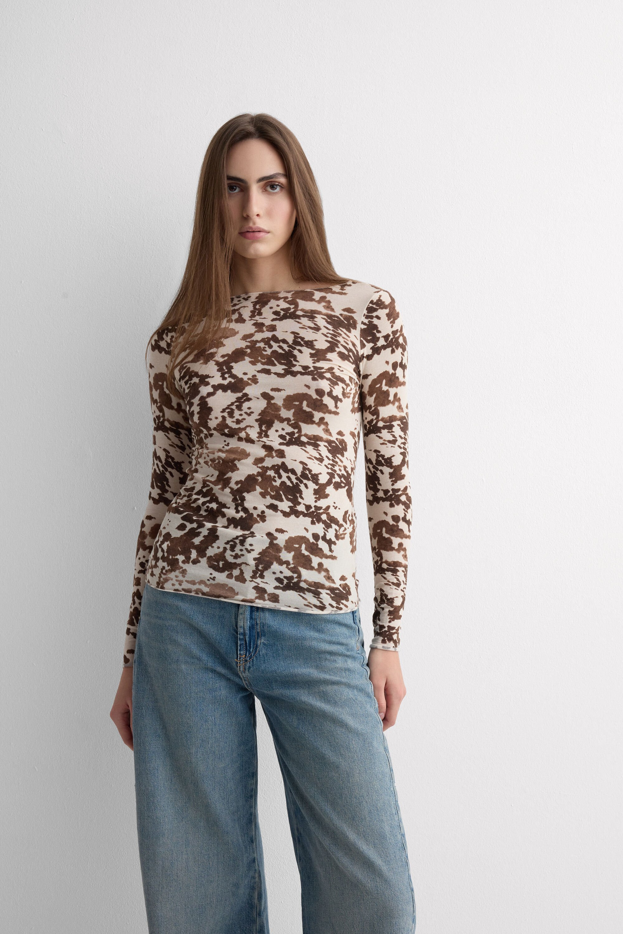 Long Sleeve Cow Print Top in Ultralight Modal with Cashmere - Intimissimi | Intimissimi (US)