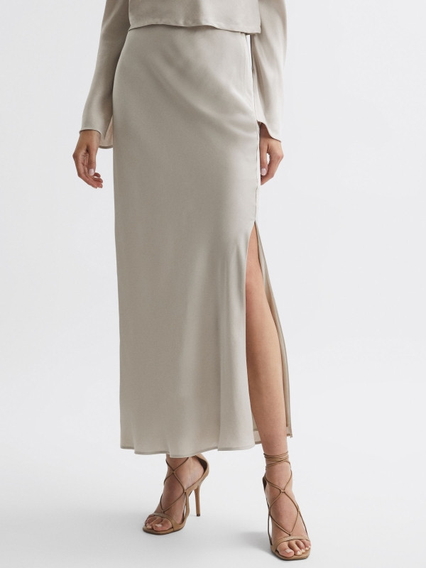 Metallic Fitted High Rise Midi Skirt | Reiss UK