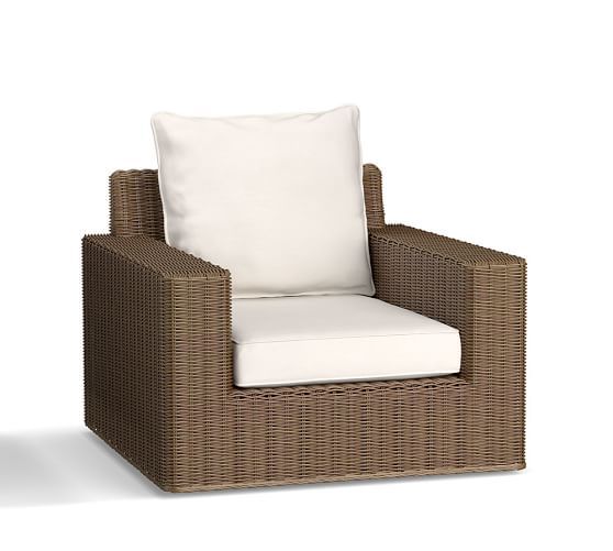 Torrey All-Weather Wicker Square Arm Swivel Occasional Chair, Natural | Pottery Barn (US)