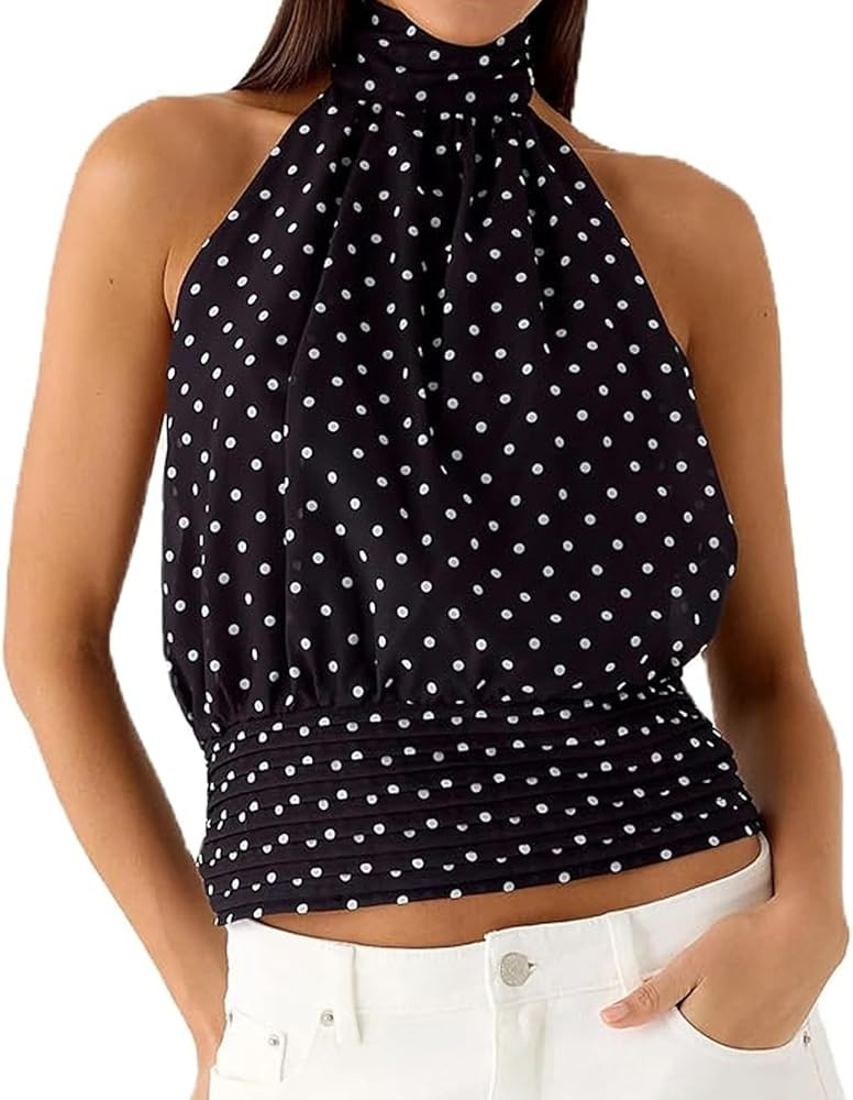 ​​Women Halter Tank Tops Ruched Sleeveless Mock Neck Going Out Cami Tops Sexy Open Back Boho ... | Amazon (UK)