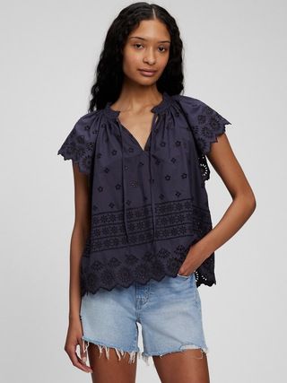 Eyelet Flutter Sleeve Top | Gap (US)