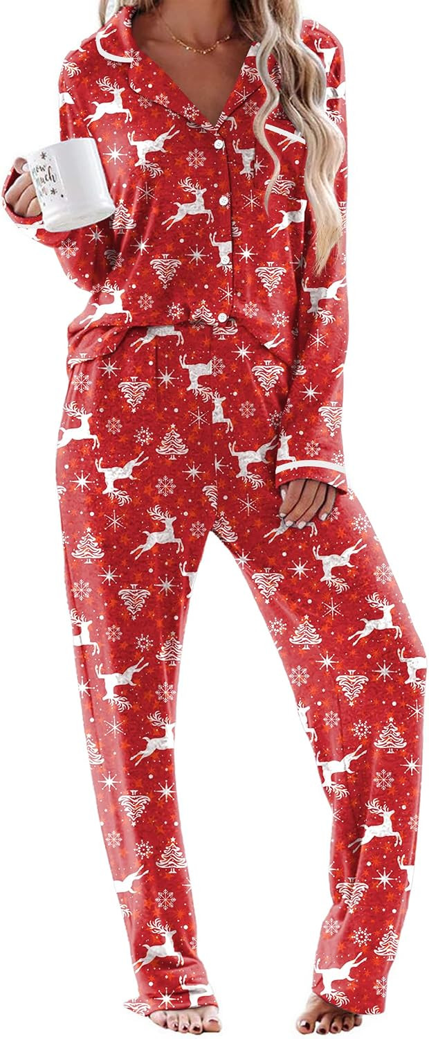 Ekouaer Womens Pajama Sets Long Sleeve Button Down 2 Piece Lounge Set | Amazon (US)