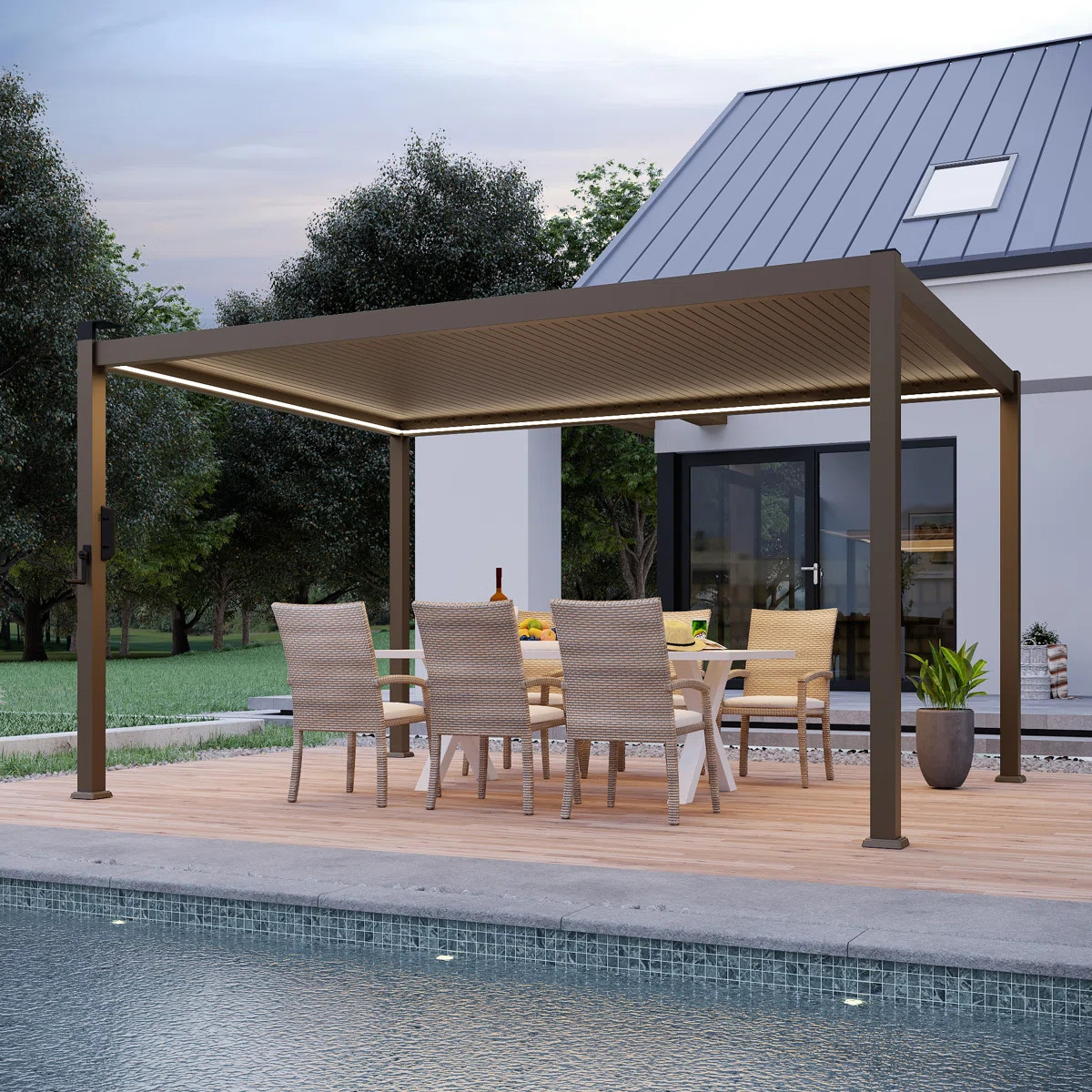 LED Light Metal Pergola with Adjustable Louvered Roof with Solar LED | Wayfair North America