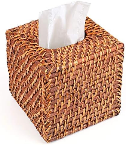 Woven Rattan Square Tissue Box Holder for Kitchen, Bathroom, Car | Decorative Wicker Refillable F... | Amazon (US)