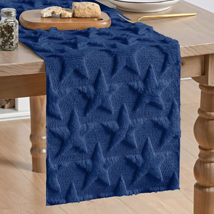 Artoid Mode Blue Soft Plush Faux Fur Jacquard Big Stars 4th of July Table Runner, Memorial Day Ho... | Amazon (US)