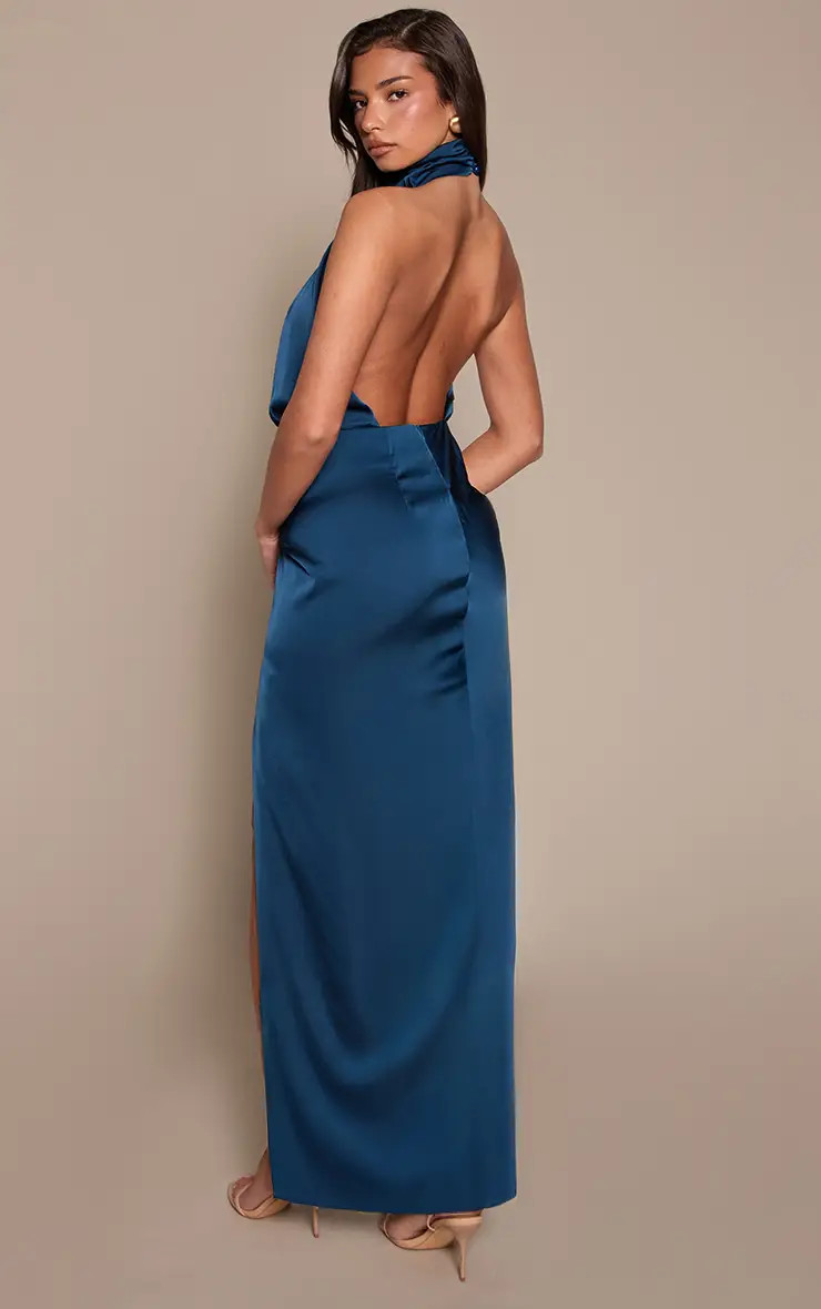 Dresses | petrol blue Satin High Neck Maxi Dress | PrettyLittleThing | PrettyLittleThing UK