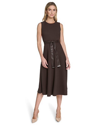 Calvin Klein Women's Belted Crewneck Midi Dress - Macy's | Macy's