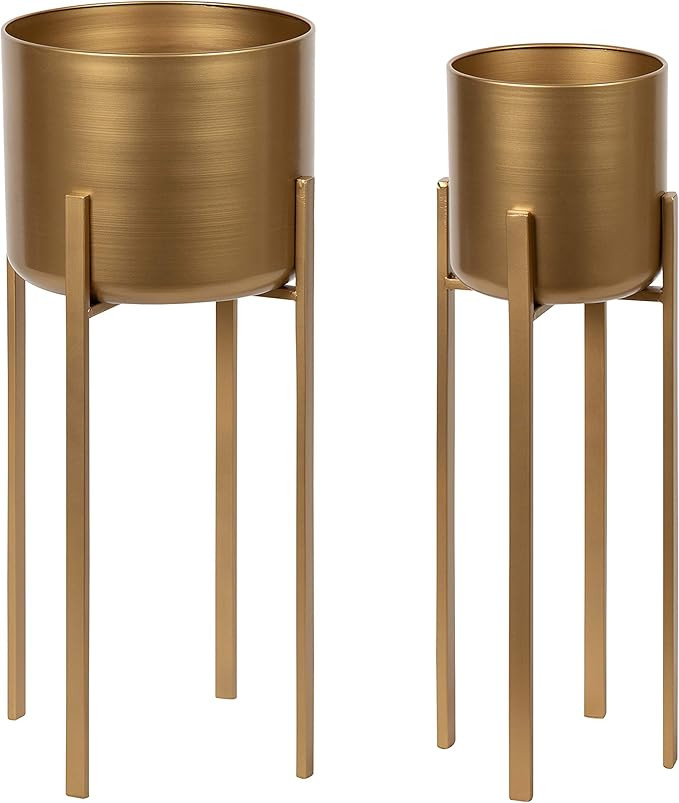 Kate and Laurel Gabi Decorative Indoor Modern Glam Metal Planters, Set of 2, Gold | Amazon (US)