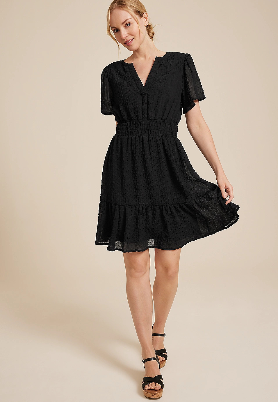 Textured Notch Neck Mini Dress | Maurices