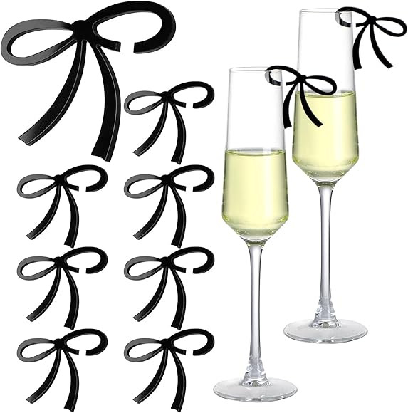 50 Pcs Black Bows Drink Tags Coquette Bow Wine Glass Charms Acrylic Bowknot Drink Tag for Bachelo... | Amazon (US)