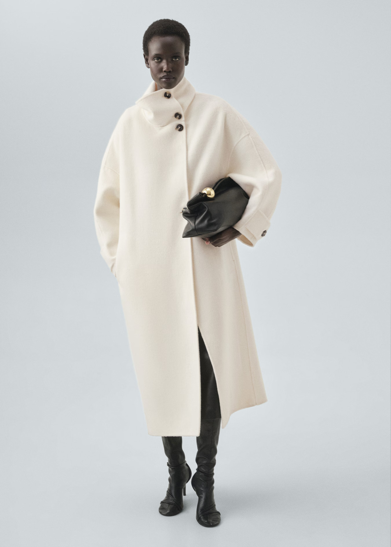 Wool funnel-neck coat - Women | MANGO United Kingdom | MANGO (UK)