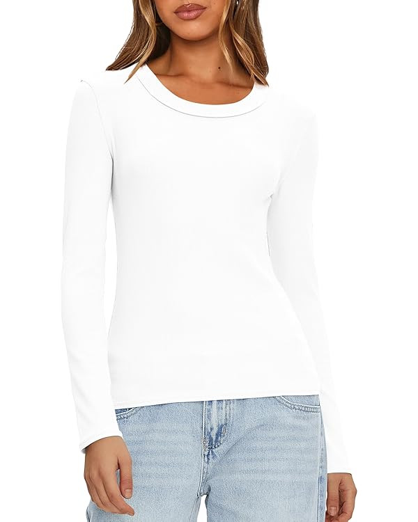 Darong Long Sleeve Shirts for Women Fall Fashion Crew Neck Basics Crop Tops Slim Fitted Y2K Tops ... | Amazon (US)