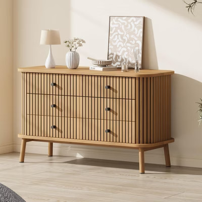 6 Drawer Dressers, Chest of Drawers for Bedroom, Nightstand, Spacious Storage Boho Wicker Dresser with Matte Black Handles and Wood Legs | Target