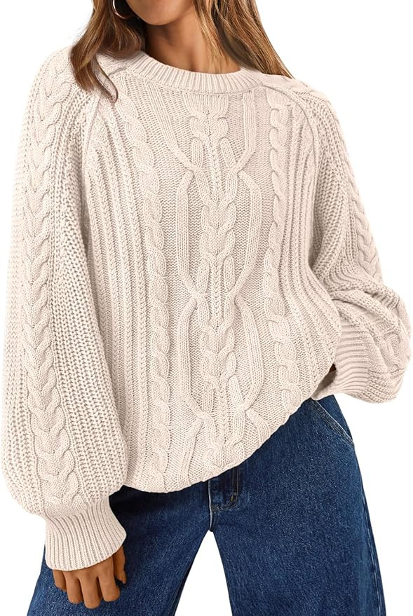 Trendy Queen Women's Oversized Cable Knit Crewneck Fall Pullover Sweaters | Amazon (US)