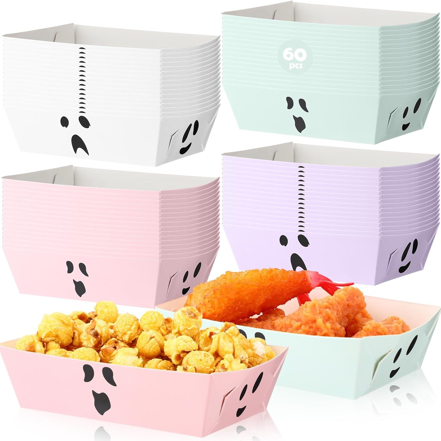 60 Pcs Pastel Halloween Paper Food Trays Ghost Disposable Plates Grease Resistant Ghost Food Boat Bowls Nacho Snack Hot Dog Serving Tray for Pastel Halloween Party Decorations Supplies | Amazon (US)