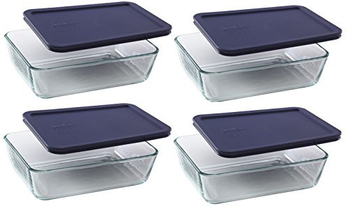 Pyrex 7211 6-Cup Glass Dish & 7211-PC Dark Blue Lid (4-Pack) - Made in USA | Amazon (US)