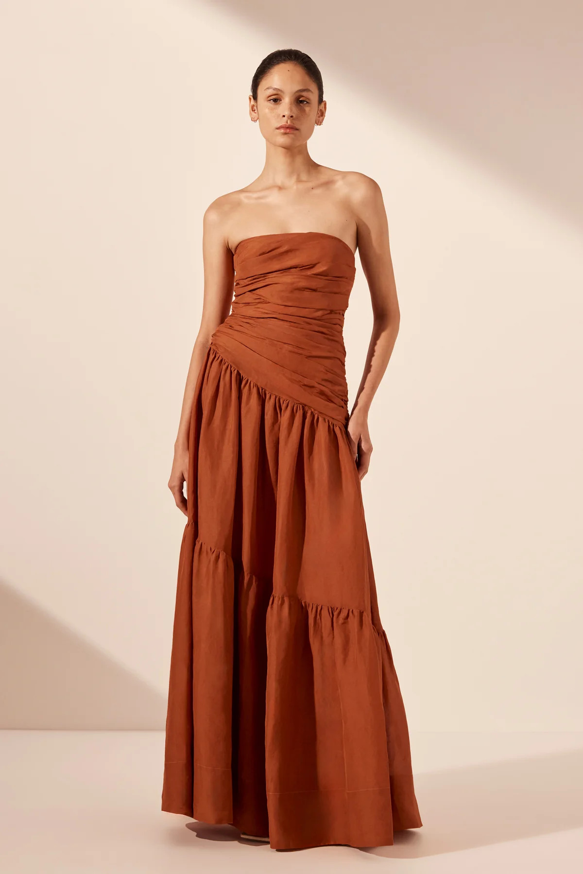 Celeste Strapless Tiered Maxi Dress | Rust | Dresses | Shona Joy | Shona Joy