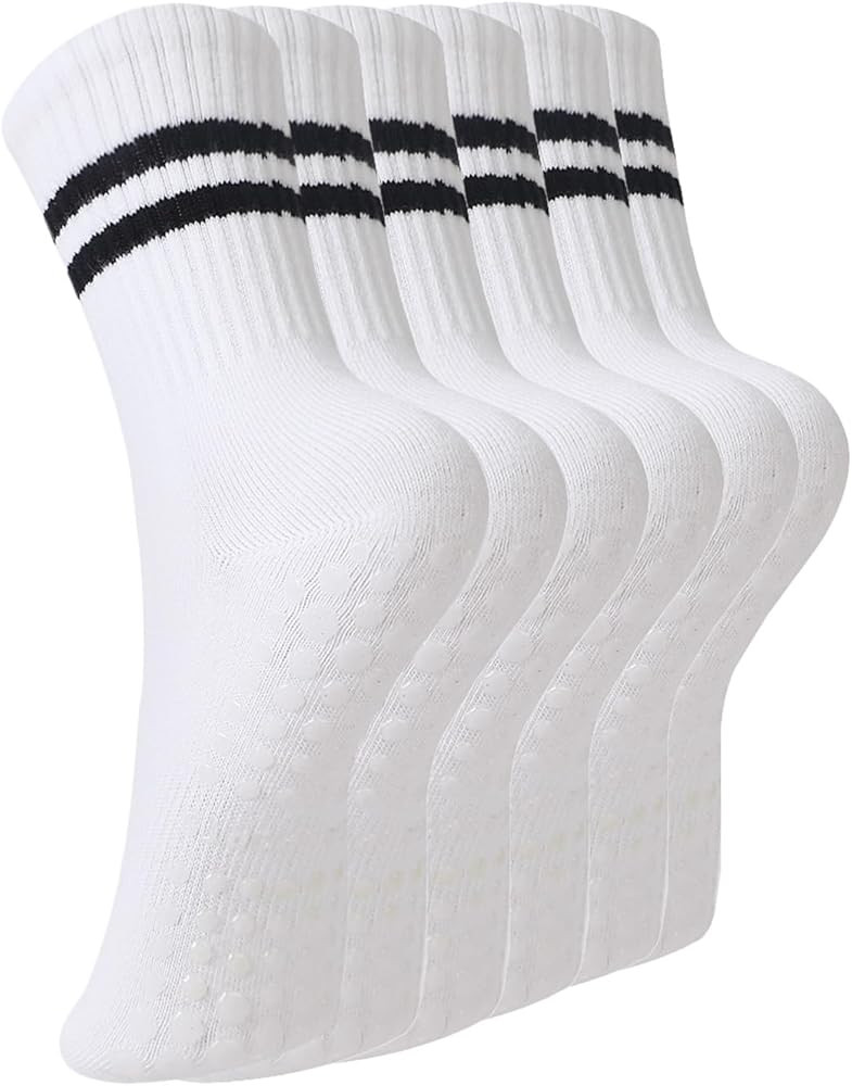 BONANGEL Pilates Socks with Grips for Women, 3 Pairs Womens Grippy Yoga Ballet Barre Hospital Gym... | Amazon (US)