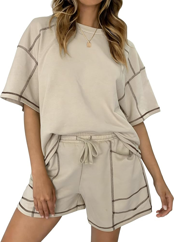 LTSCNRM Womens 2 Piece Lounge Sets Summer Casual Oversized T Shirt High Waisted Shorts with Pocke... | Amazon (US)