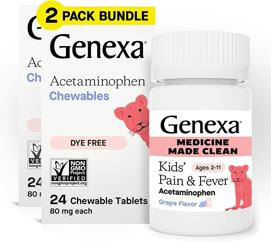 Genexa Kids’ Clean Pain & Fever Acetaminophen Chewables, Dye Free, 0% Artificial Additives, Del... | Amazon (US)