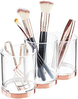 mDesign Plastic Makeup Organizer Storage Cup with 3 Sections for Bathroom Vanity Countertops or C... | Amazon (US)