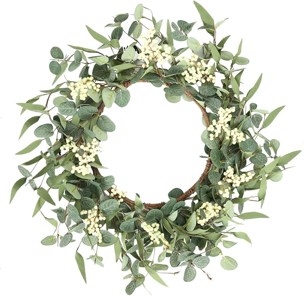 Pinkpum 12inch Eucalyptus Wreaths for Front Door Wreath Welcome Sign for Spring Summer Green Wrea... | Amazon (US)