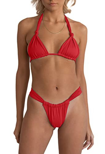 Women's Red Triangle Bikini Swimwear High Rise Cheeky Thong Beachwear 2pcs Bathing Suit Swimwear Red XL | Amazon (US)