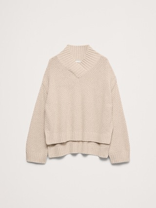Oversized Merino-Cotton High V-Neck Sweater | Banana Republic (US)