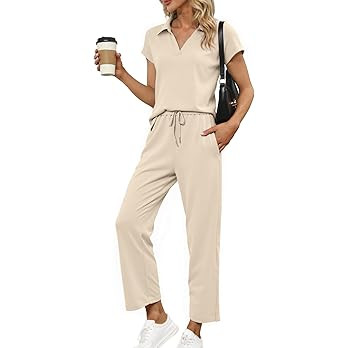 Glamaker Womens 2 Piece Summer Outfit Lounge Set Cap Sleeve Polo Top And Pant Set Tracksuit Trave... | Amazon (US)
