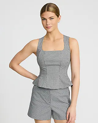 Gingham Stretch Cotton Square Neck Peplum Tailored Tank | Express