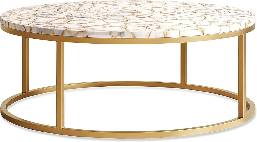 HAUTE ARTE White Agate Coffee Table for Home Antique Living Room Decorative Solid Designer Table | Amazon (US)