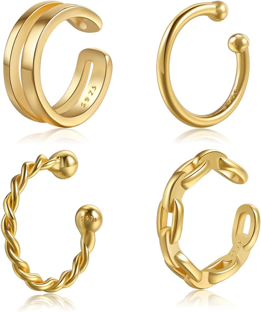 CHIC & ARTSY Cuff Earrings 925 Sterling Silver Ear Cuff Earrings Non-Piercing Fake Helix Cartilag... | Amazon (US)