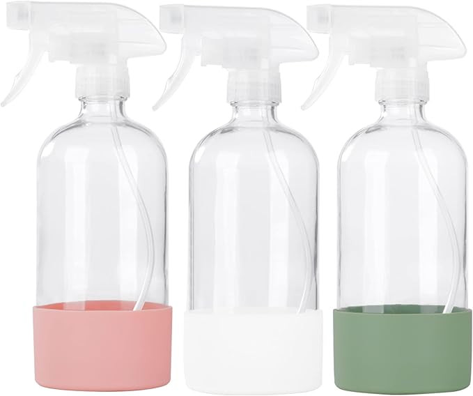 HOMBYS Empty Clear Glass Spray Bottles with Silicone Sleeve Protection - Refillable 16 oz Contain... | Amazon (US)