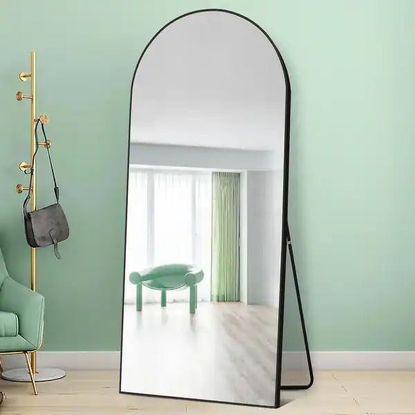 Arch Floor & Full Length Black Framed Wall Mirror - Overstock - 34997912 | Bed Bath & Beyond