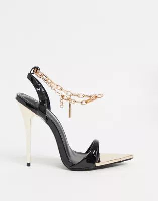 Public Desire Triumph heeled sandals with padlock anklet in black | ASOS (Global)