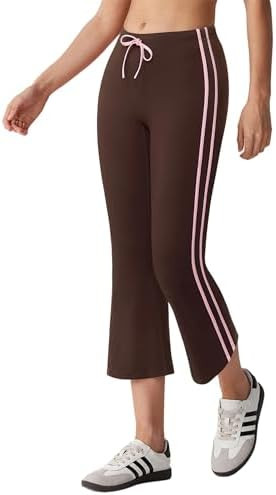 MOOSLOVER Women Flare Capri Yoga Pants High Waisted Side Stripe Drawstring Bootcut Flared Cropped... | Amazon (US)