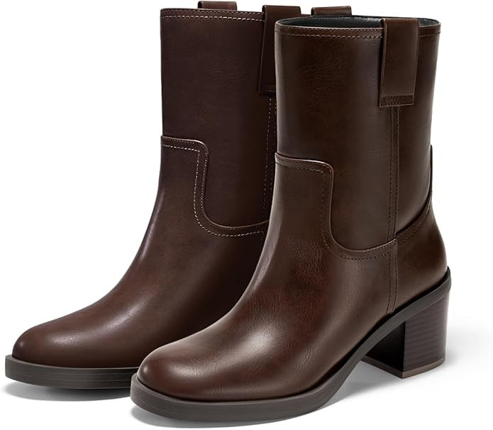 Coutgo Womens Platform Mid Calf Boots Chunky Block Heel Round Toe Boots Fall Winter Shoes | Amazon (US)