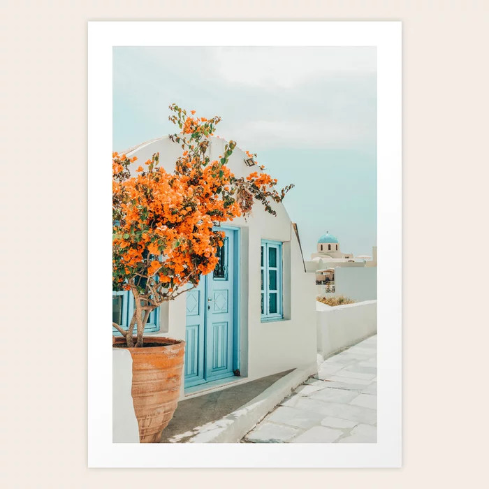 Greece Airbnb, Greece Photography Travel Digital Art, Scenic Landscape Architecture, White Buildi... | Society6