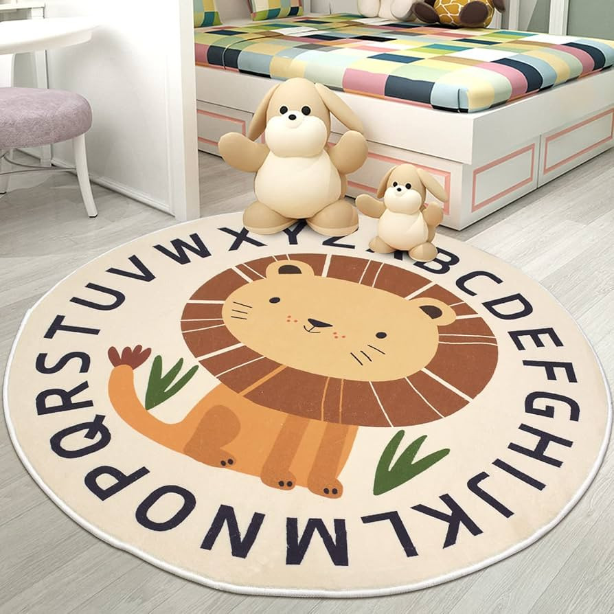 Kid Rugs Animal Play Rug 4Ft Large Round Lion Play Mat Soft Alphabet Educational Area Rug Nonslip... | Amazon (US)