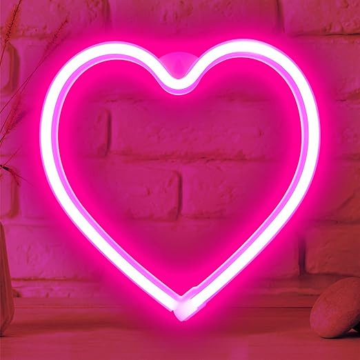 Neon Heart Light Sign Decor for Valentine's Day, USB/Batteries Powered LED Heart Sign for Bedroom... | Amazon (US)