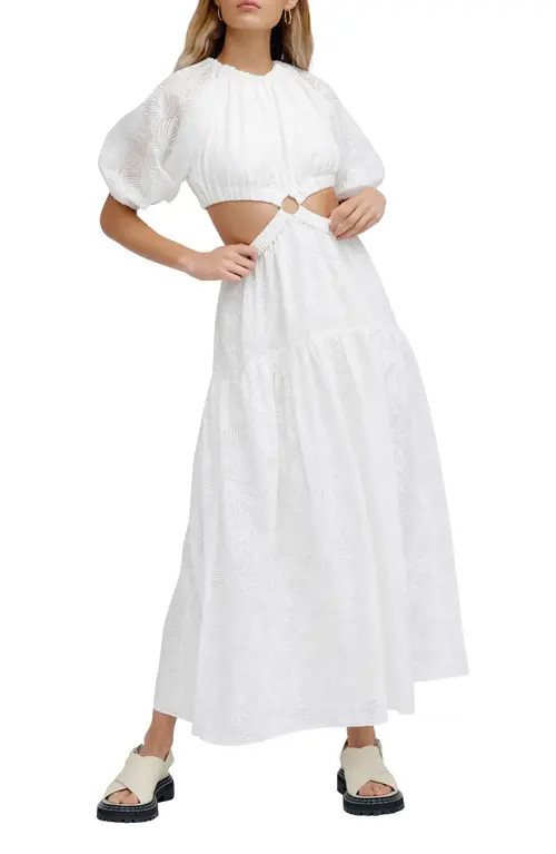 Significant Other Skyler Cutout Puff Sleeve Cotton Blend Maxi Dress in Ivory at Nordstrom, Size 4 Us | Nordstrom