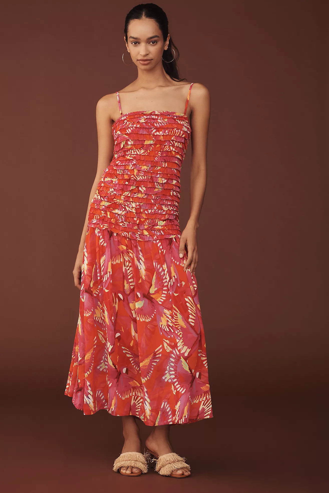 Farm Rio Shirred Drop-Waist Midi Dress | Anthropologie (US)