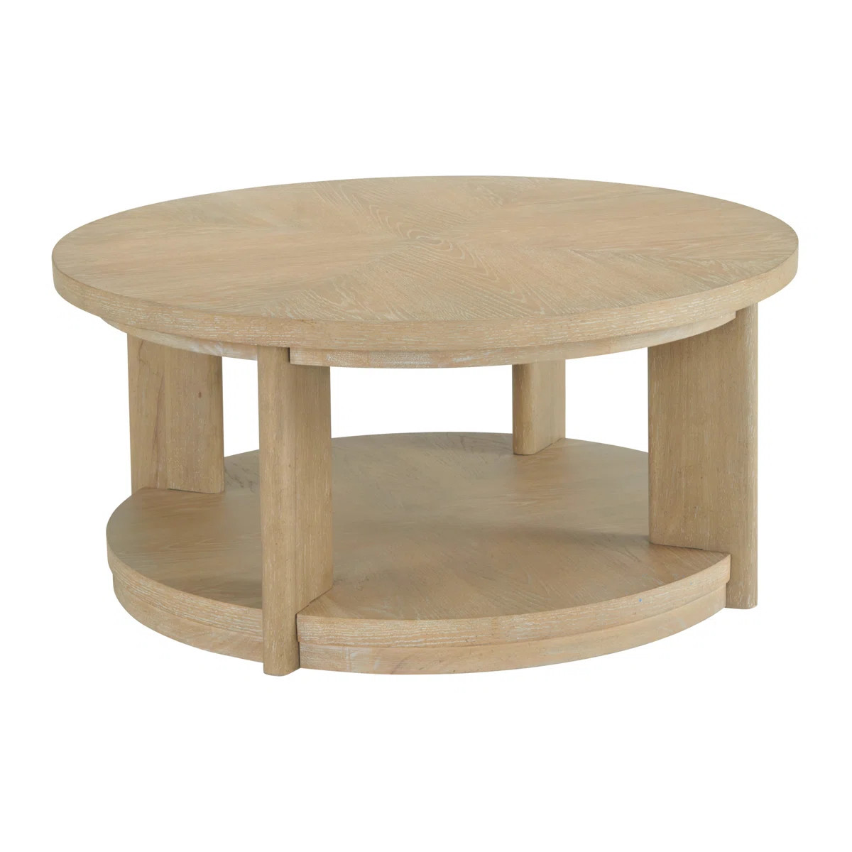 Ashal 40" Wide Coastal Round Cocktail Table in Sand Oak with Casters | Wayfair North America
