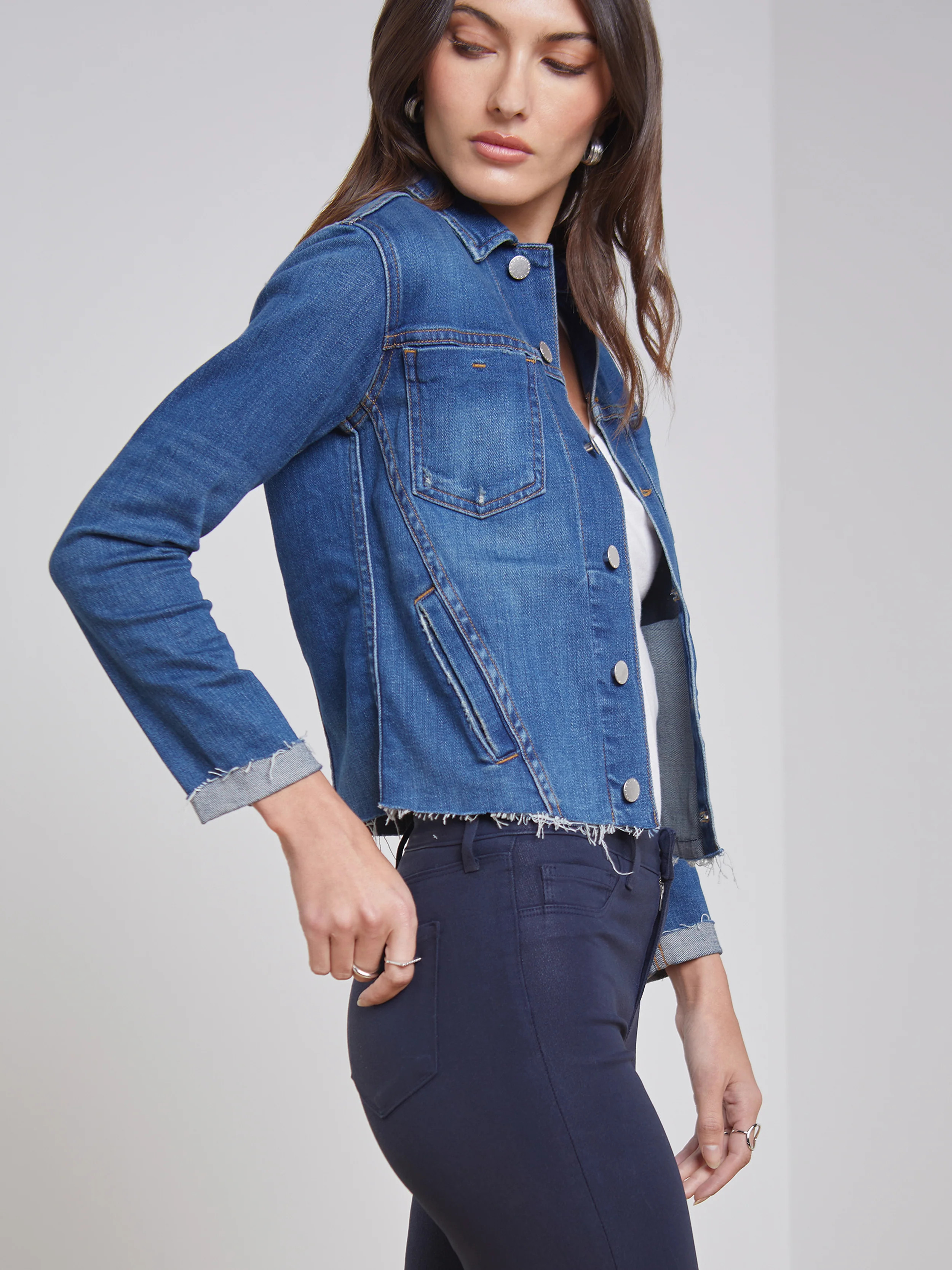 L'AGENCE - Janelle 3/4 Sleeve Denim Jacket in Authentique | L'Agence